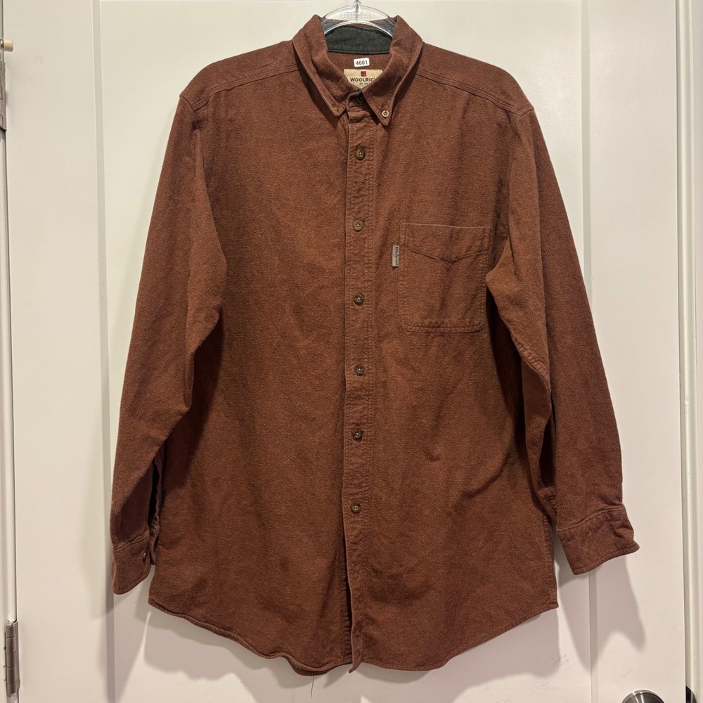Woolrich Mens Cotton Flannel Button Down Shirt Rust Heather 6433 Large